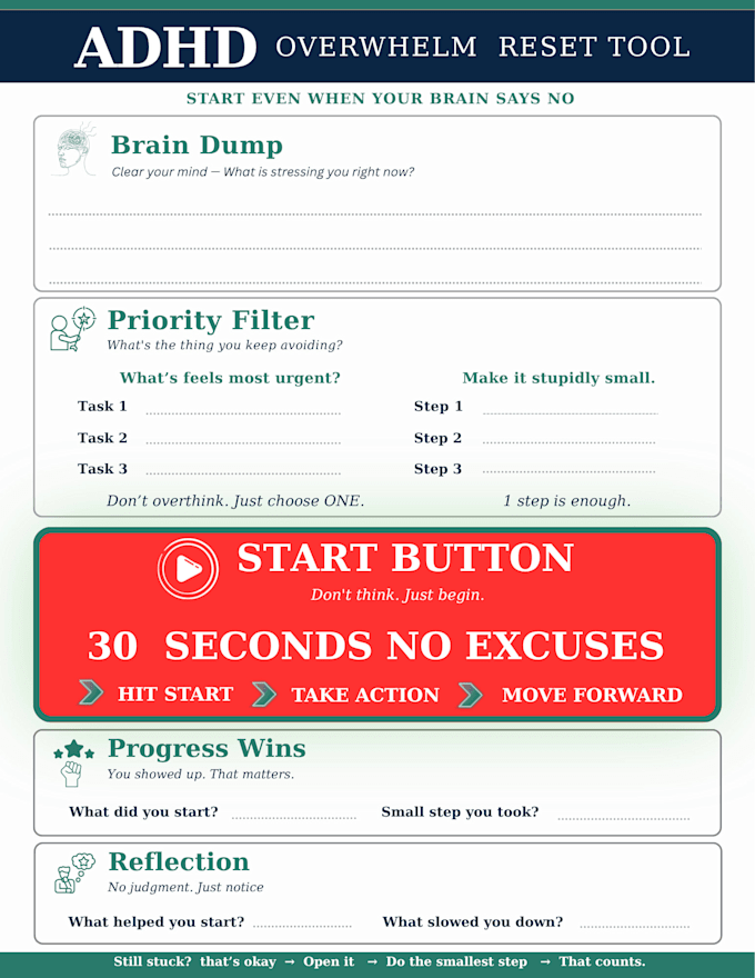 adhd printable tools, planners and anxiety reset worksheets