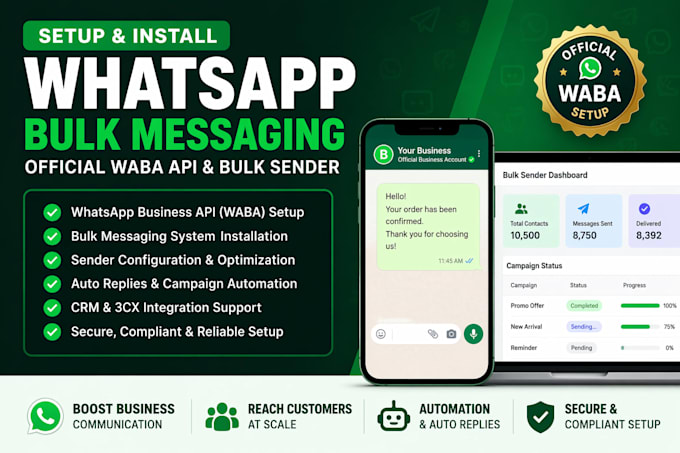 create whatsapp bulk dm and messaging system, waba
