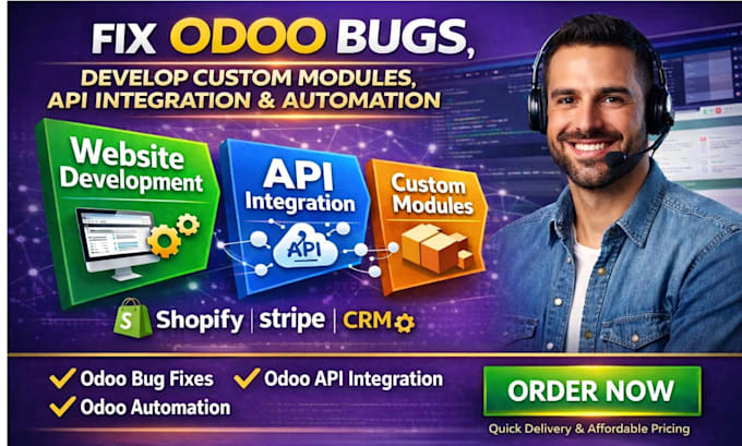 fix odoo bugs, errors, develop custom modules, API integration and automation