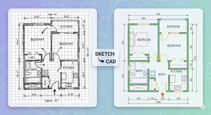 Convert your hand sketch into a precise cad drawing or pdf by Arqmark ...
