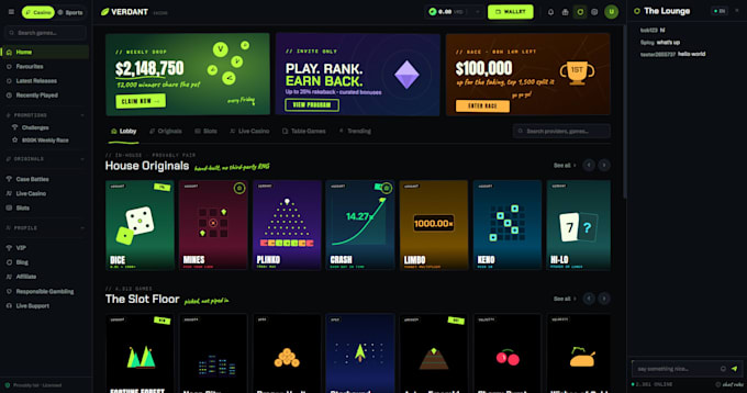 do a crypto, cs2, pack website with custom games and slots