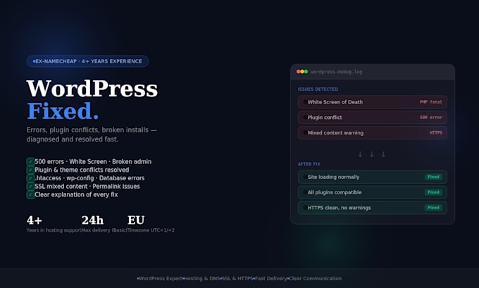 fix your wordpress website errors, plugin conflicts, and technical issues
