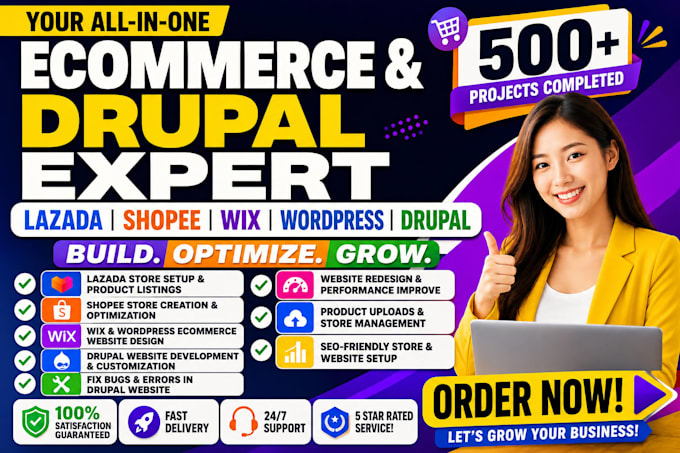 develop lazada shopee stores and design or fix drupal website or wordpress