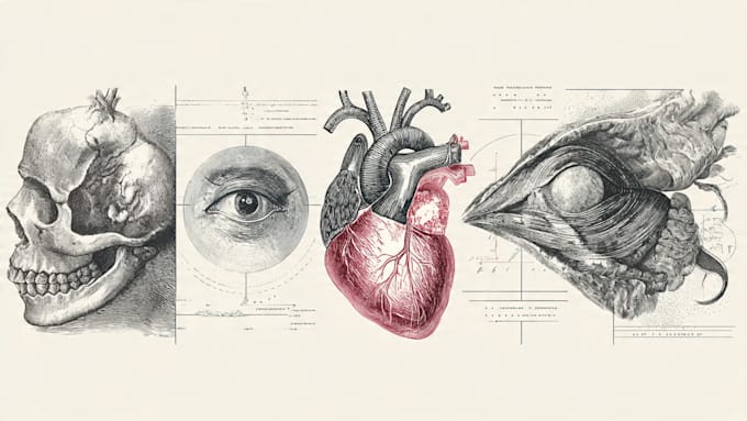 Dibujar anatomía humana, ilustraciones médicas y diagramas.