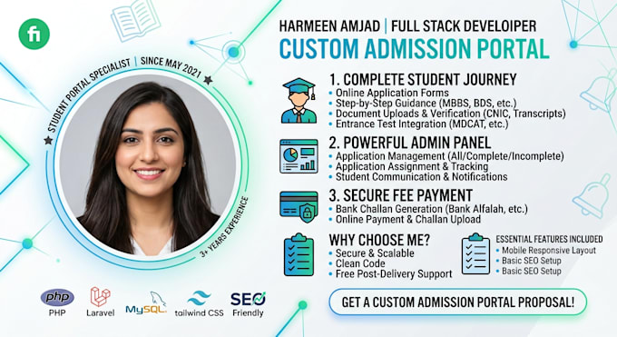 build a school or college admission portal with laravel and admin panel