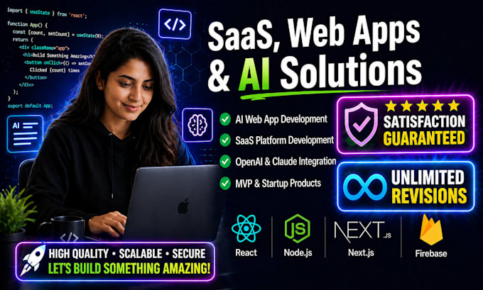 develop ai saas web app and ai web application using react next js and nodejs