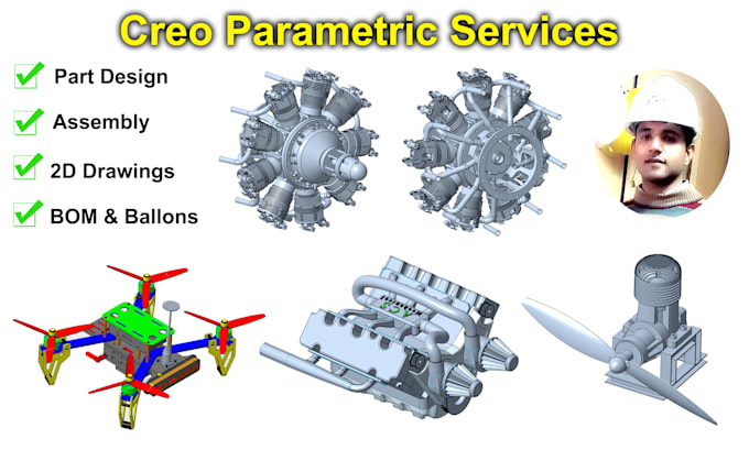 make parts, assembly and 2d drawings in creo parametric