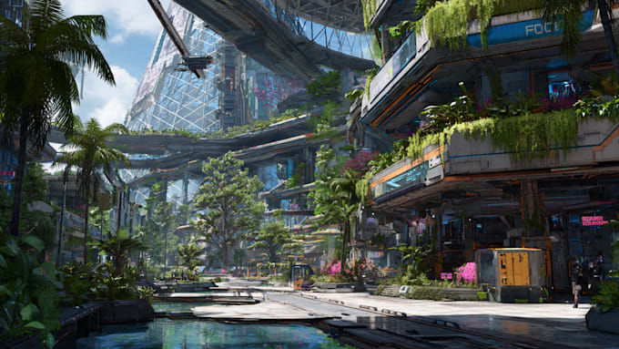 make environment, cyberpunk, sci fi art landscape design