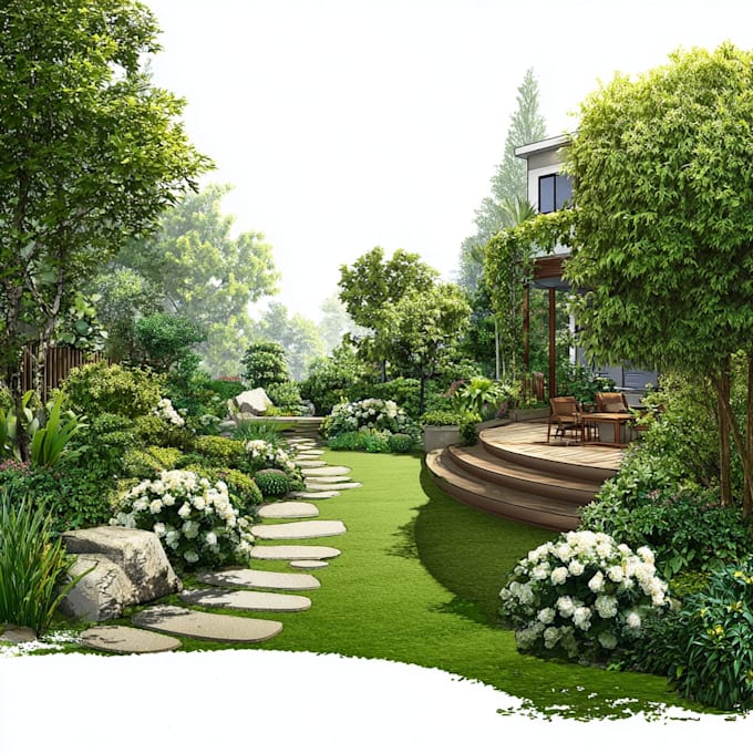 a harmonious landscape backyard design as a landscape architect