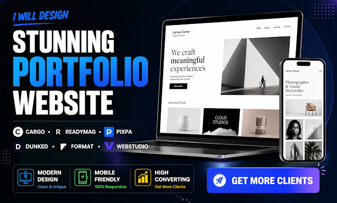 cargo readymag carrd dunked format pixpa webstudio portfolio website design
