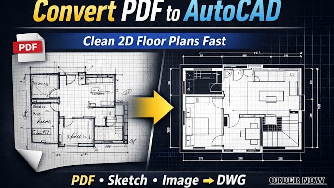 Convert pdf, sketch or image to autocad 2d floor plan drawing by ...