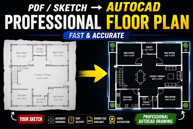 Draw professional autocad 2d floor plans, sections and elevations by ...