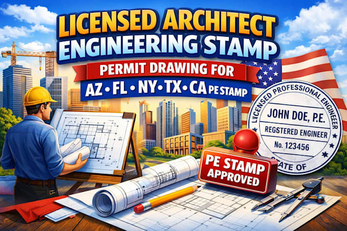Licensed architect engineering stamp permit drawing for az fl ny tx ca ...