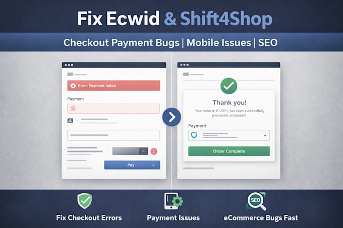 fix ecwid shift4shop checkout payment bugs mobile issues optimise website SEO