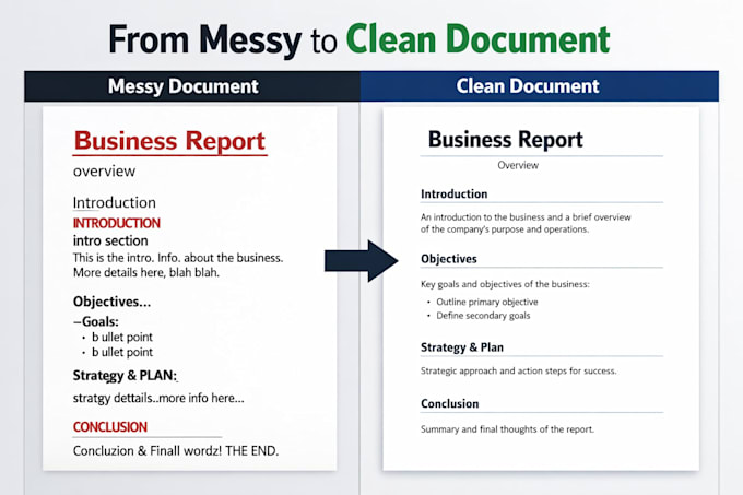format word document, redesign business report and clean document layout