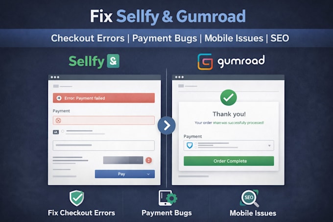 fix sellfy shopify gumroad checkout error payment bug mobile issue SEO fix
