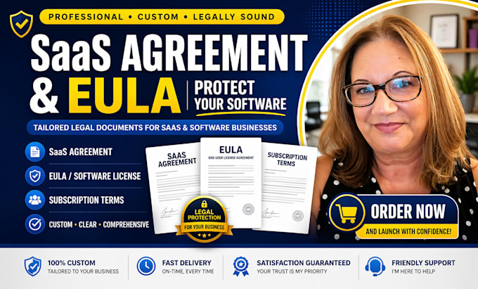 draft custom saas agreement, eula, subscription terms to protect your software