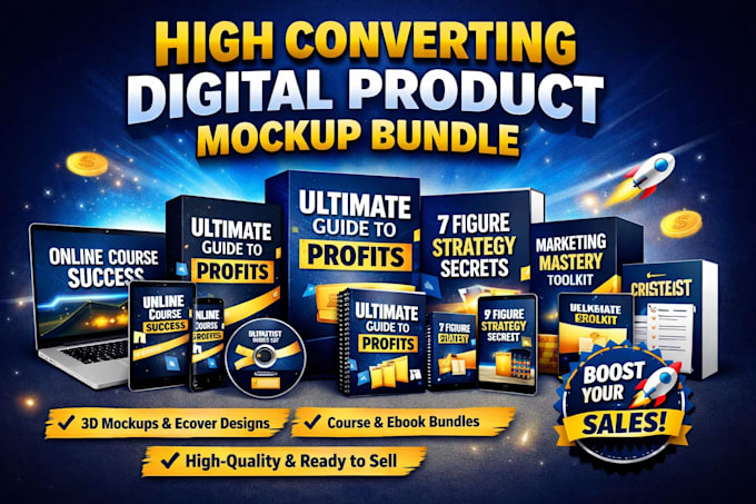 design 3d digital product mockup and ecover bundle