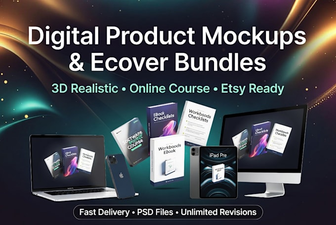 design digital product mockup ecover bundle  course bundle