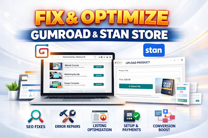fix gumroad stanstore store setup seo listing  ecommerce development error fix