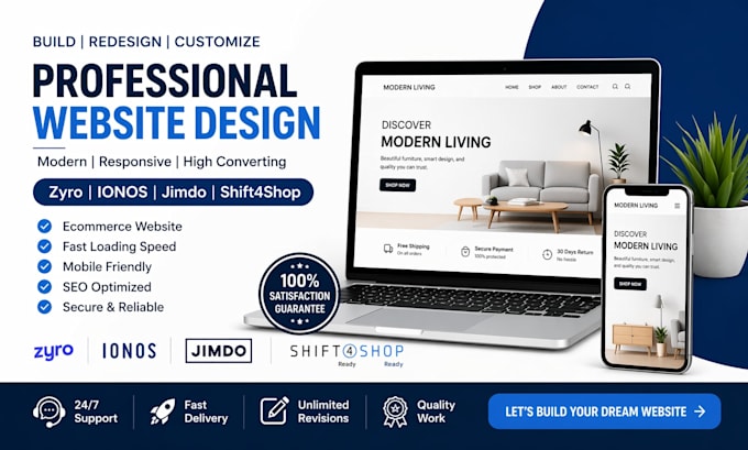 build redesign zyro website ionos jimdo shift4shop ecommerce website design