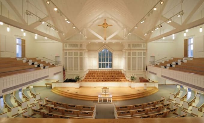 design church interior, lighting design,3d renderind and 3d modelling