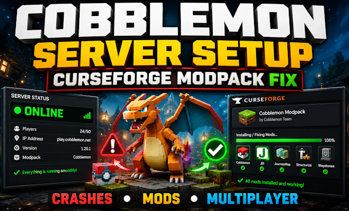 do minecraft cobblemon server setup, curseforge modpack fix