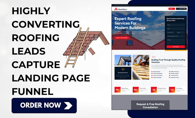 design roofing website roofing leads capture landing page funnel