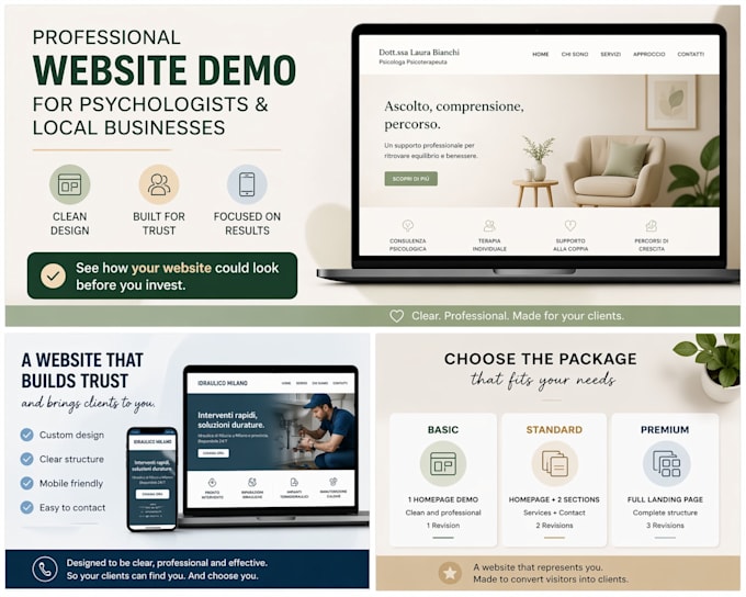 create a clean website demo for psychologists and plumbers