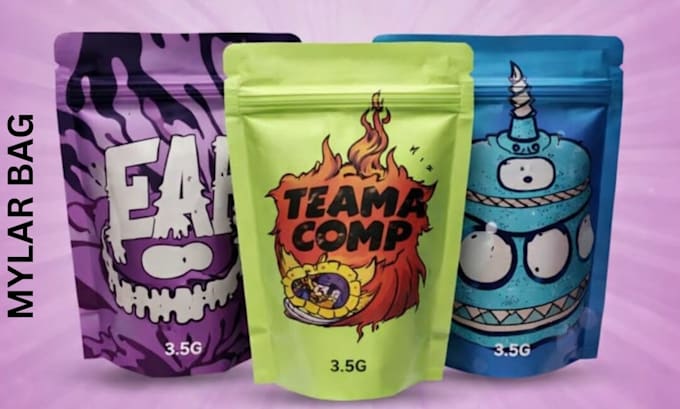 design product packaging, pouch, box, label and mylar bag design