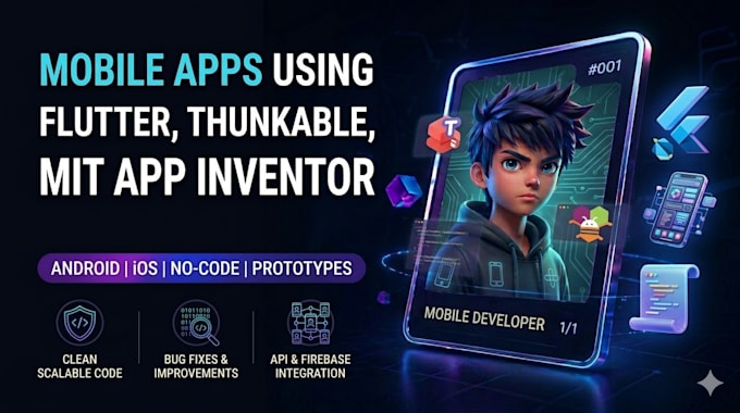 develop mobile apps using flutter, thunkable, and mit app inventor