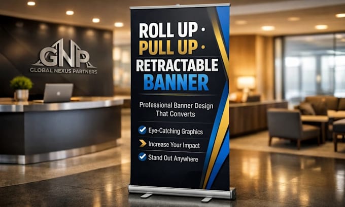 design retractable roll up banner, pull up banner, trade show banner design