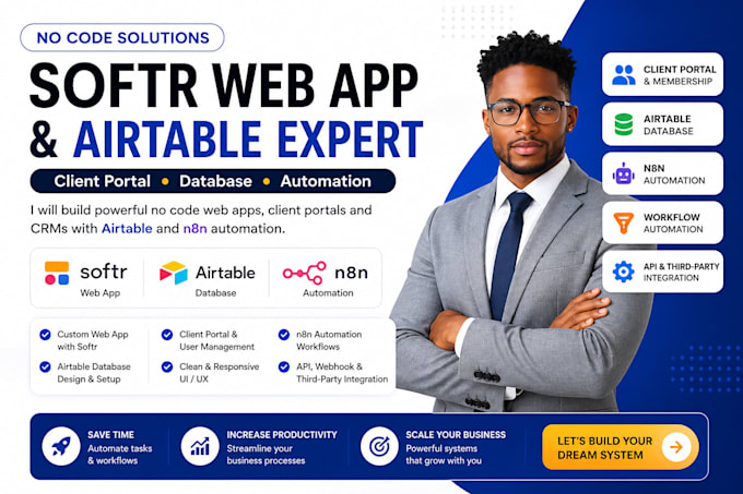 build softr client portal no code web app airtable adalo glide budibase expert