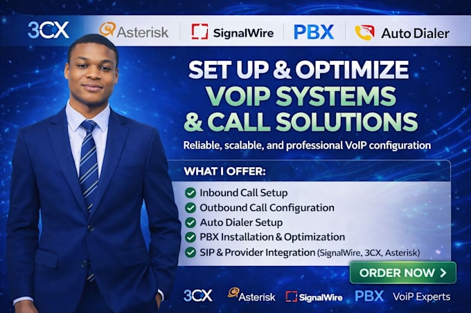 install and configure voip system, pbx, 3cx, asterisk, signalwire