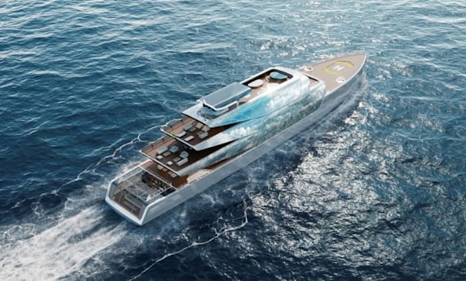 design 3d yacht model, catarman 3d boat rendering, exterior design