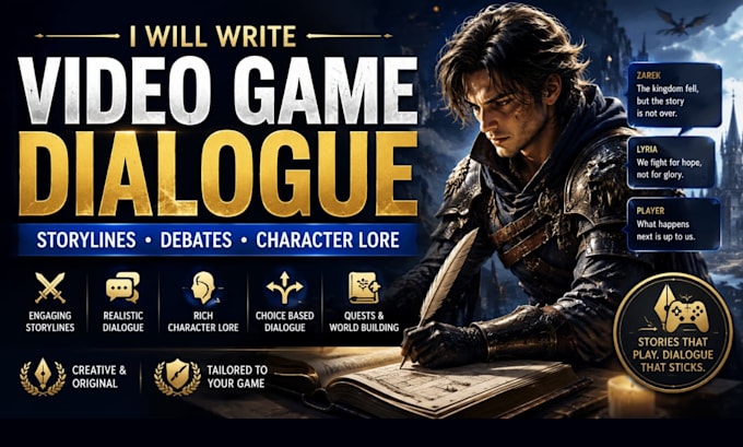 write creative video games storylines dialogue debates dialogue character lore