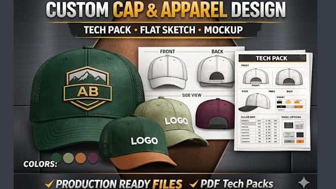 create detailed cap tech packs for snapbacks, hats and headwear brands
