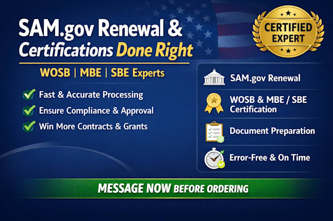 renew your sam gov registration and handle sba, wosb, and 8a certifications