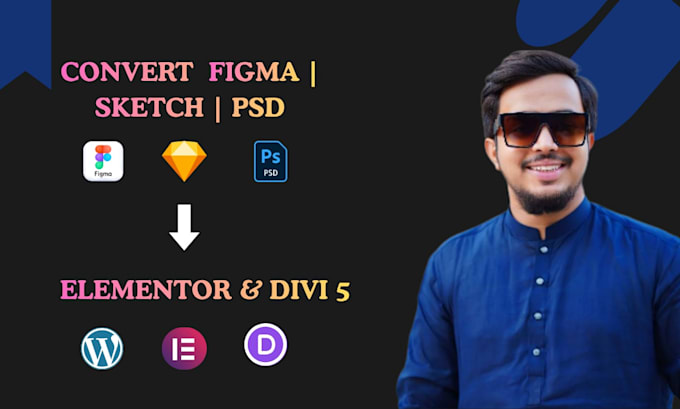 convert sketch or figma divi 5 and elementor pro