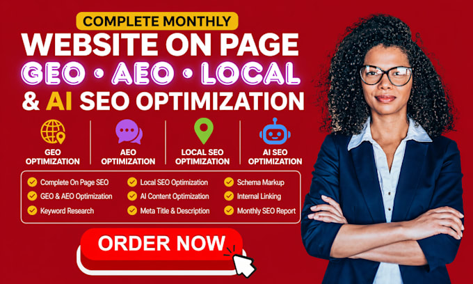 do complete monthly website on page GEO, aeo, fix local gmb ai SEO optimization