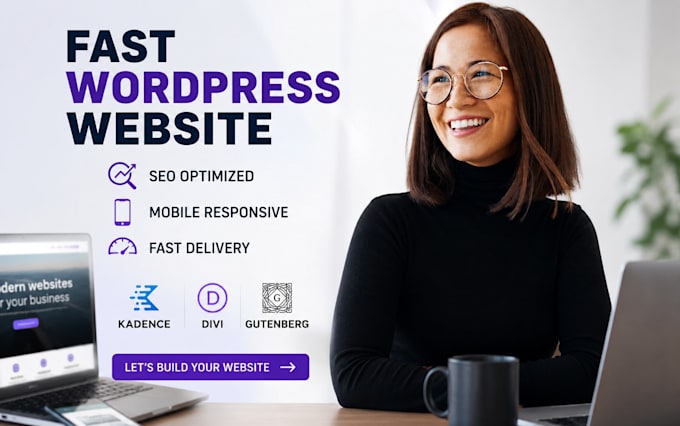 design a fast wordpress website using gutenberg kadence blocks or divi