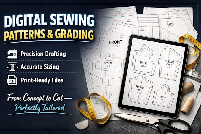 design clothing pattern design, garment pattern for grading in PDF