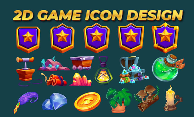 do 2d game art props icons object menu skill ui elements assets game items pack