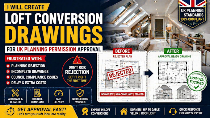 create loft conversation drawing for UK planning permission approval