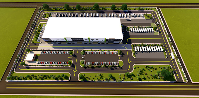 create realistic 3d warehouse, factory, and logistics site plan design