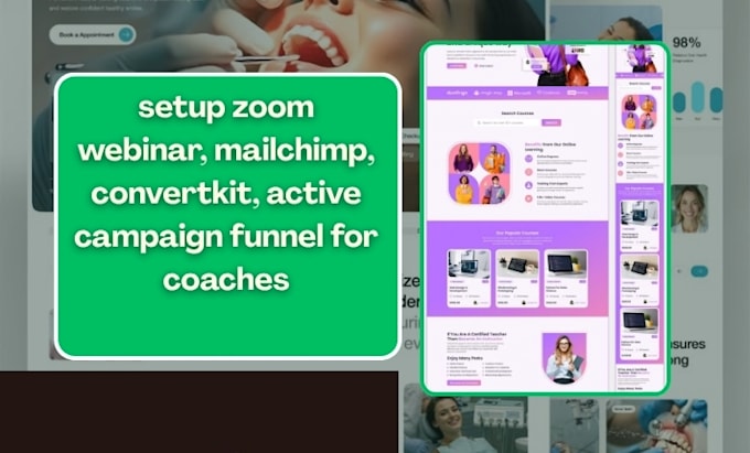 setup zoom webinar, mailchimp, convertkit, active campaign funnel for coaches