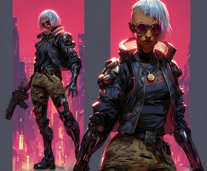 draw neon cyberpunk characters with cinematic