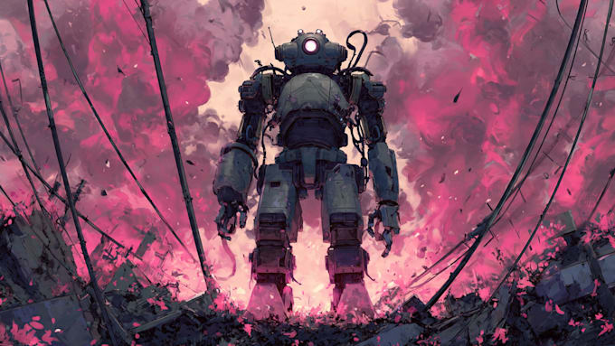 do custom digital 2d anime mecha art illustration