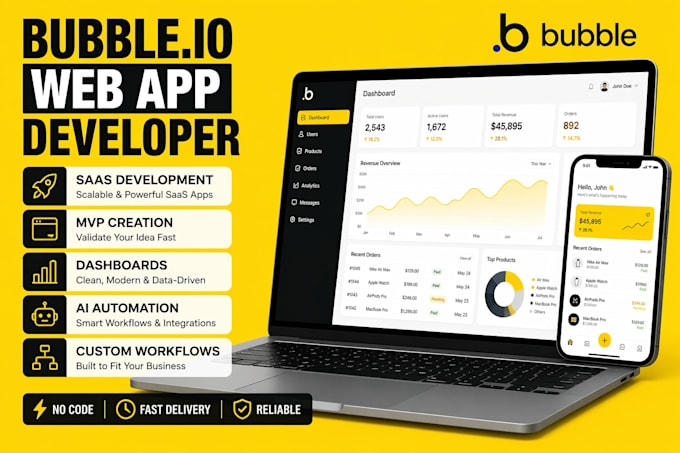 create bubble io mvp, dashboards, automation, and web apps without code