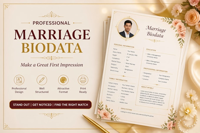 design professional marriage biodata in modern style